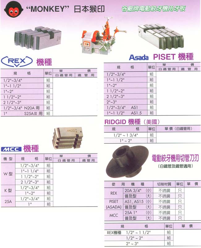 中壢五金,桃園五金,五金批發,五金行,電動工具,各廠牌電動絞牙機用牙板