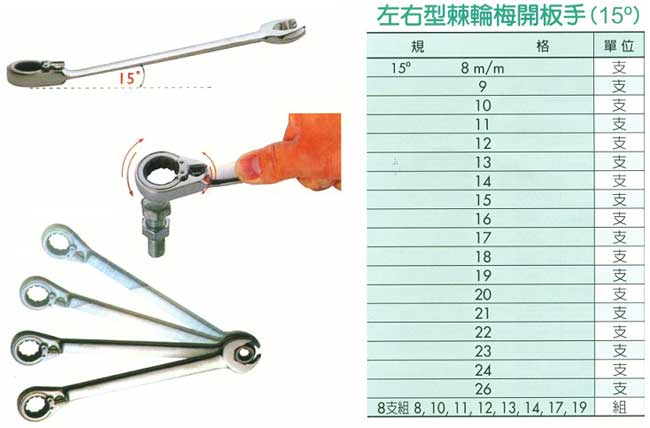 中壢五金,桃園五金,五金批發,五金行,手工具類,左右型棘輪梅開扳手(15度)