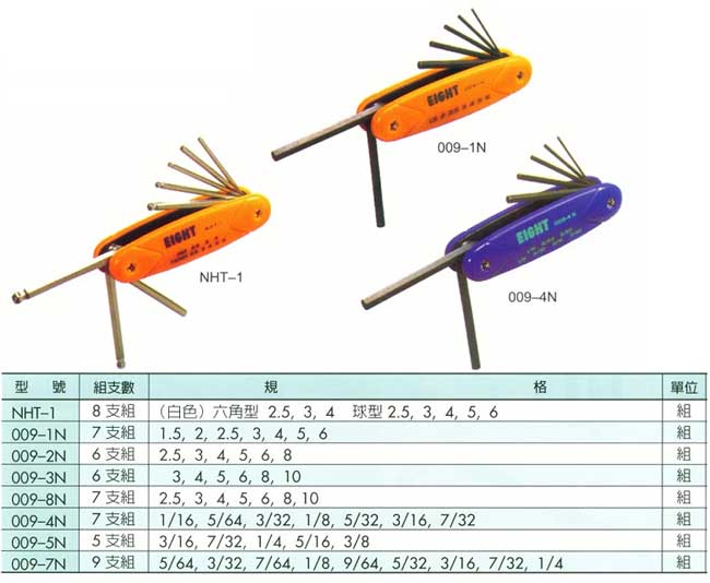 中壢五金,桃園五金,五金批發,五金行,手工具類,折疊式組六角扳手(樹脂柄)