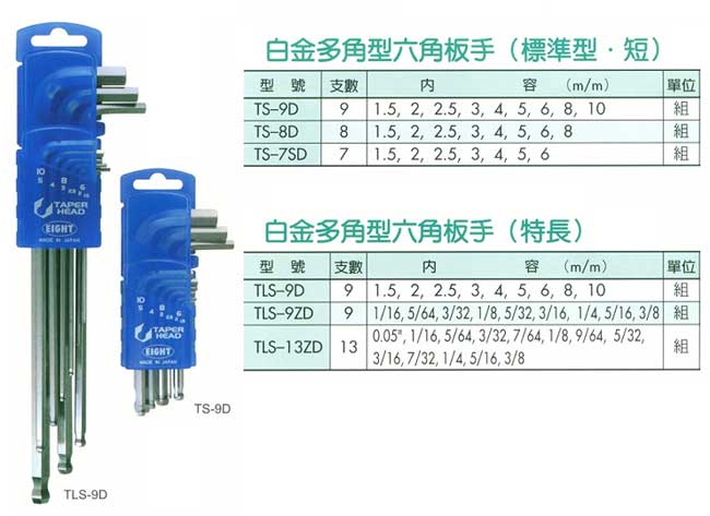 中壢五金,桃園五金,五金批發,五金行,手工具類,白金多角型六角扳手(標準型/短型/特長型)