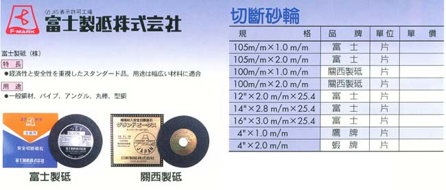 中壢五金,桃園五金,五金批發,五金行,研磨材料類,切斷砂輪