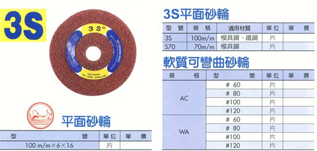 中壢五金,桃園五金,五金批發,五金行,研磨材料類,3S平面砂輪