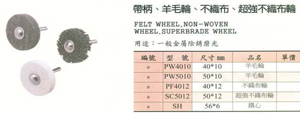 中壢五金,桃園五金,五金批發,五金行,研磨材料類,帶柄/羊毛輪/不織布/超強不織布輪