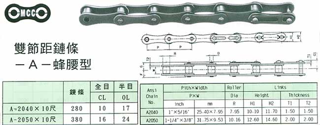 中壢五金,桃園五金,五金批發,五金行,培林、鏈條、螺絲,雙節距鏈條─A─蜂腰型