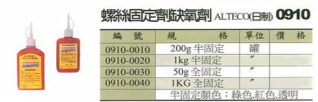 中壢五金,桃園五金,五金批發,五金行,化學油品類,螺絲固定劑/缺氧劑