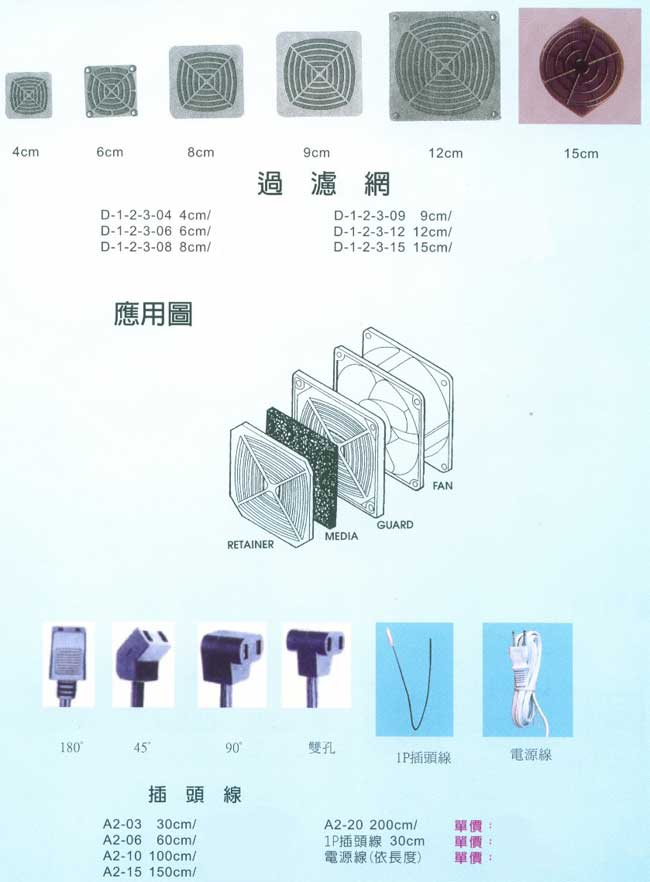 中壢五金,桃園五金,五金批發,五金行,通風設備,風扇配件─過濾網、插頭線