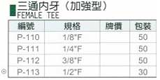 中壢五金,桃園五金,五金批發,五金行,氣動油壓工具類,三通內牙(加強型)