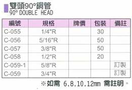 中壢五金,桃園五金,五金批發,五金行,氣動油壓工具類,雙頭90°銅管