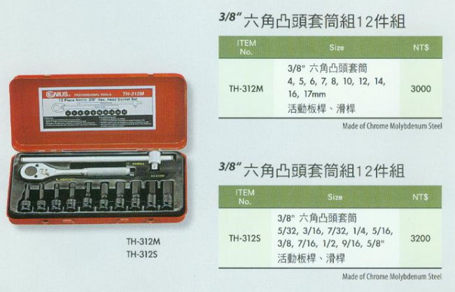 中壢五金,桃園五金,五金批發,五金行,手工具類,六角凸頭套筒組12件組