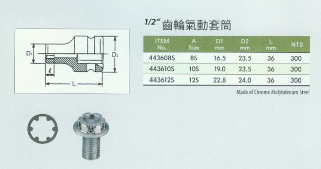 中壢五金,桃園五金,五金批發,五金行,手工具類,1/2''齒輪氣動套筒