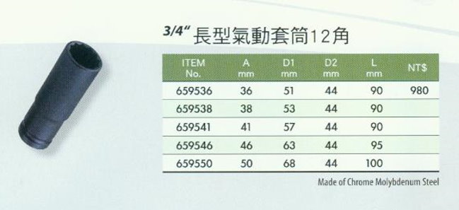 中壢五金,桃園五金,五金批發,五金行,手工具類,3/4''長型氣動套筒12角