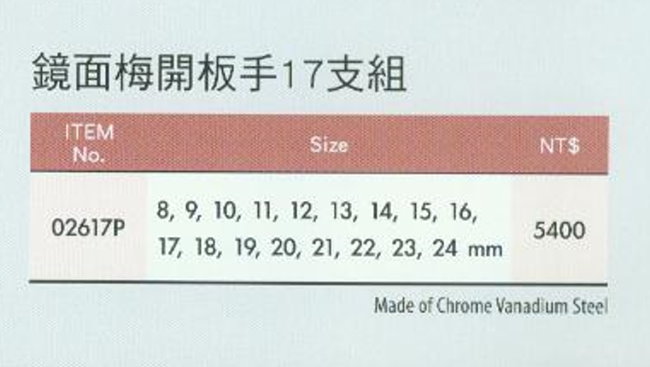 中壢五金,桃園五金,五金批發,五金行,手工具類,鏡面梅開板手17支組