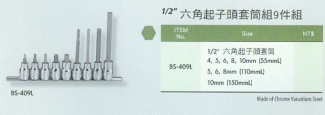 中壢五金,桃園五金,五金批發,五金行,手工具類,六角起子頭套筒組9件組