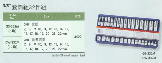 中壢五金,桃園五金,五金批發,五金行,手工具類,3/8''套筒組32件組