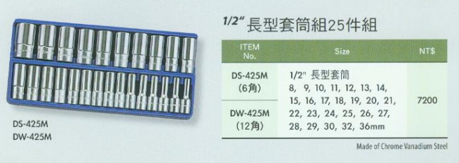 中壢五金,桃園五金,五金批發,五金行,手工具類,1/2''長型套筒組25件組