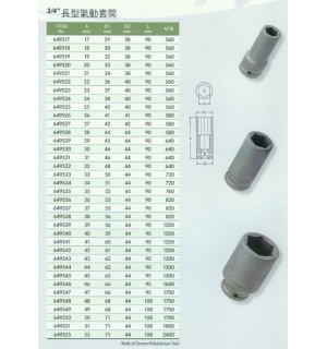 3/4''長型氣動套筒